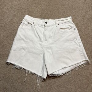 Vtg Levis 551 Jean Shorts Womens 12 High Rise White Denim Relaxed Fit Cutoff USA
